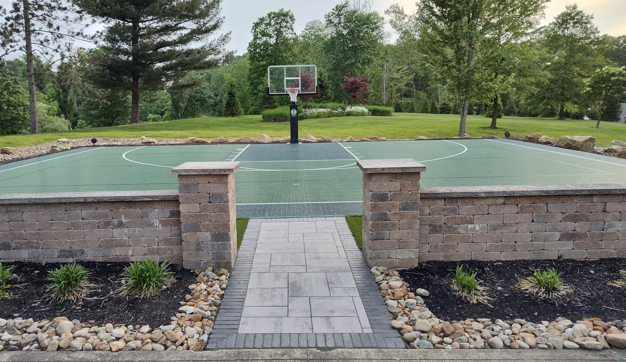 50' x 30' Sport Green and Forest Green TopCourt Basketball Half Court and Pickleball Court in Private Backyard