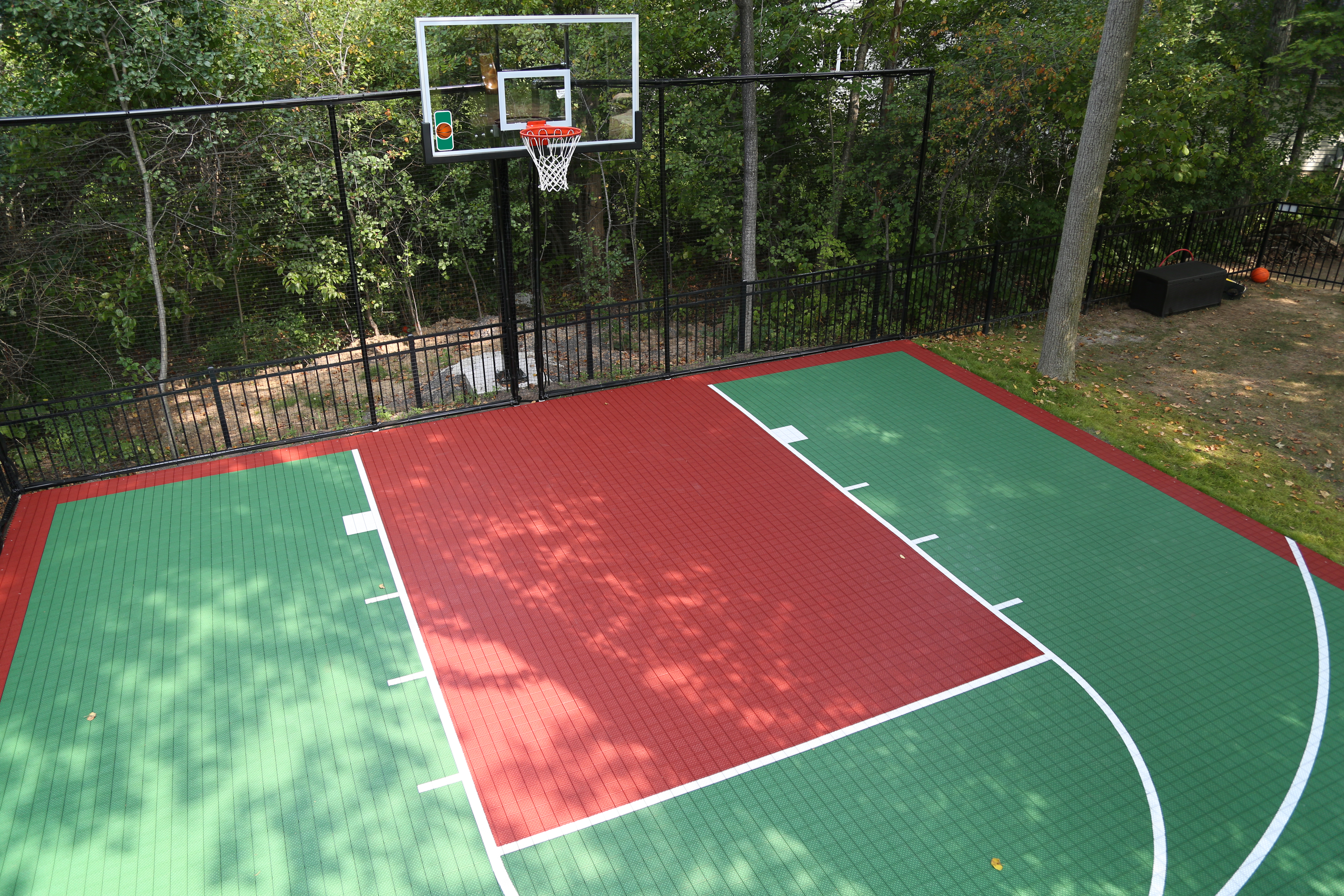 30' x 30' Sport Green and Terra Cotta HomeCourt Outdoor Half Basketball Court in Backyard