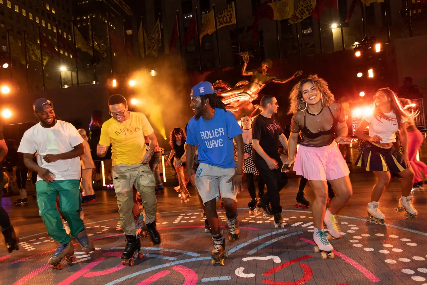 Rockefeller Center Flippers Roller Skating Surface with Custom Logo for Pop Up Skating Events