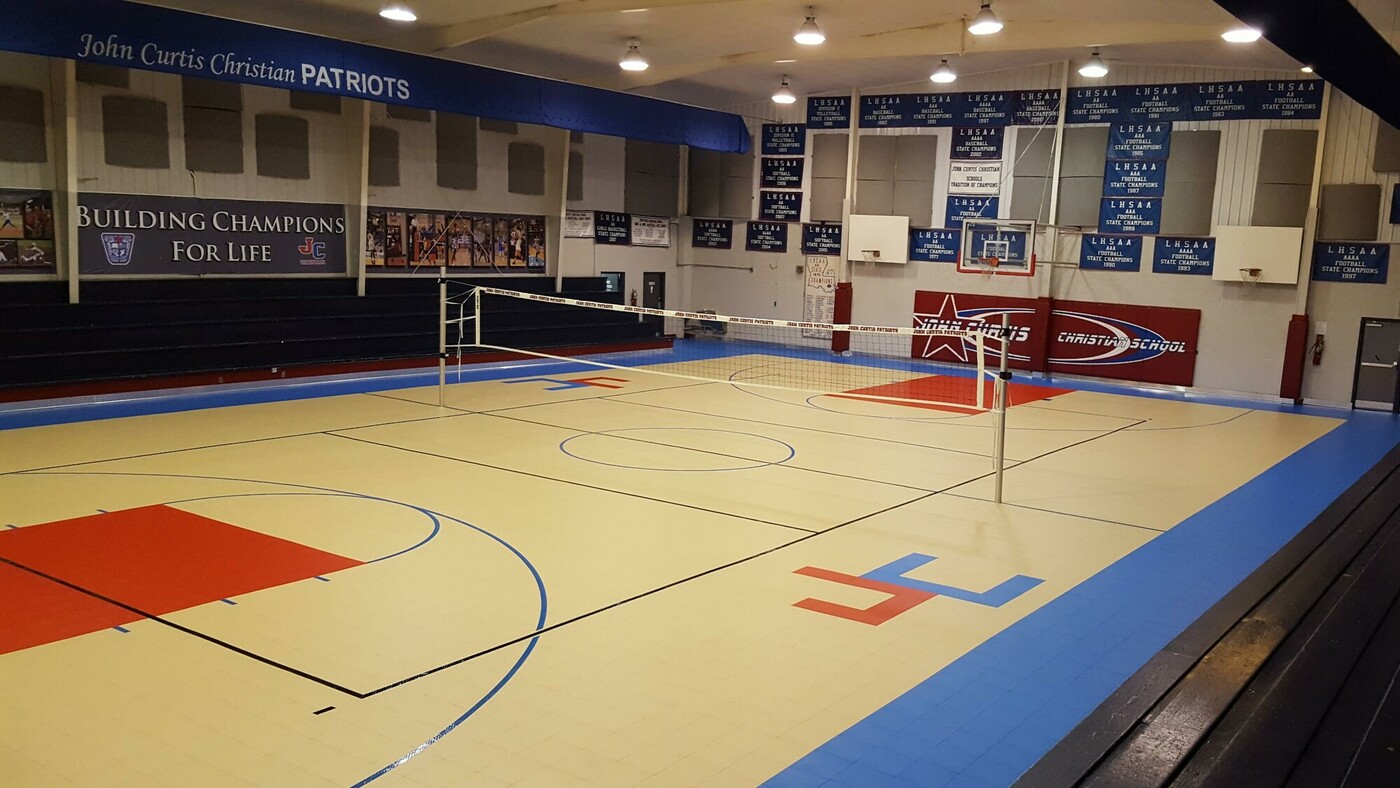 Desert Sand and Royal Blue Indoor Catholic School ProGym Basketball and Volleyball Court Surface